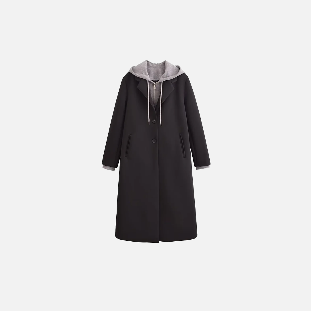 Versatile Fake Two Piece Detachable Hooded Coat
