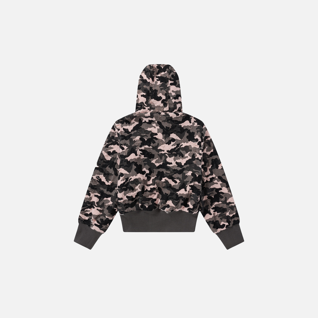 Chic Retro Camouflage Faux Furr Hooded Jacket