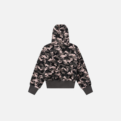 Chic Retro Camouflage Faux Furr Hooded Jacket