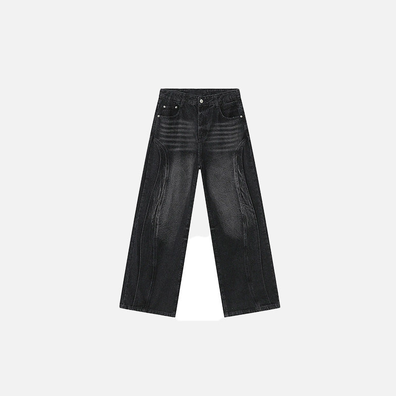 Front view of the black Flowline Denim Jeans in a gray background