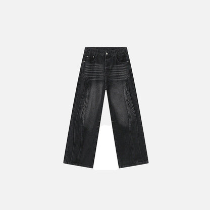 Front view of the black Flowline Denim Jeans in a gray background