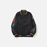 Dark Embroidery Leather Varsity Jacket