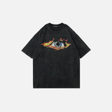 Flame Eye Graphic Print Black Washed T-Shirt