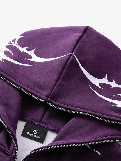 High Street Script Letter Print Zip-up Hoodie Jacket; Purple / S, Purple / M, Purple / L, Purple / XL