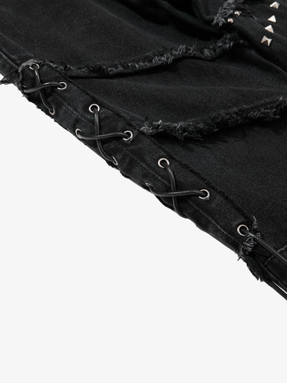 Studded Distressed Flared Jeans