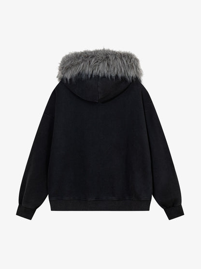 Metal Skeleton Fur Zip-Up Hoodie