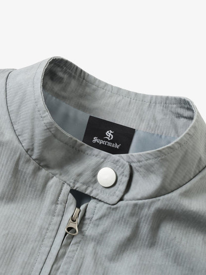 Retro Patchwork Stand Collar Work Jacket; Gray-Green / S, Gray-Green / M, Gray-Green / L, Gray-Green / XL