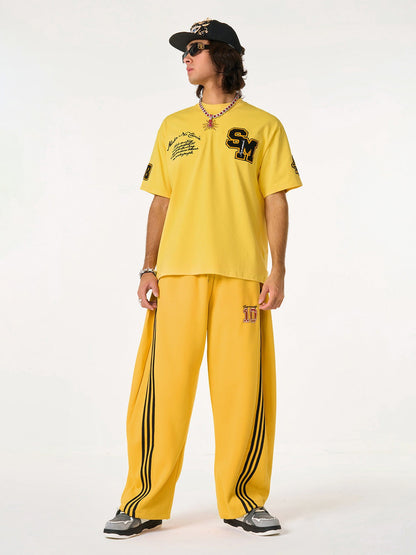 Fleece Vintage Side Stripe Drape Paratrooper Machete Wide Leg Pants - 2488; Yellow / S, Yellow / M, Yellow / L, Yellow / XL, Yellow / 2XL, Yellow / 3XL