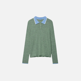 Cozy Soft Green Knitted Polo Collar Sweater