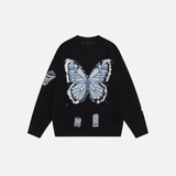 Butterfly Jacquard Design Crewneck Casual Sweater