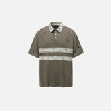 Retro Punk Grunge Patched Ripped Polo Collar T-Shirt
