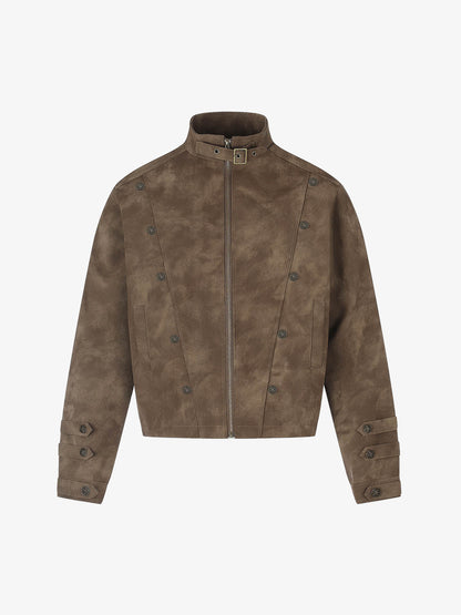 Suede Button Boxy Fit Jacket; Dark Brown / S, Dark Brown / M, Dark Brown / L, Dark Brown / XL
