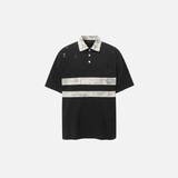 Retro Punk Grunge Patched Ripped Polo Collar T-Shirt