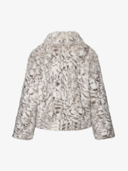 Leopard Faux-Fur Coat; Gray / S, Gray / M, Gray / L, Gray / XL