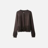 Perfect Fit Taseel Coffee O-Neck Collar Knitted Cardigan