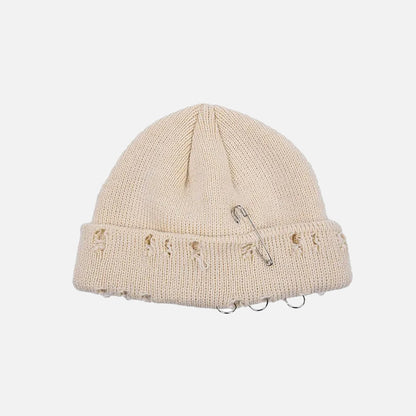 Y2K Knitted Ripped Pierced Beanie