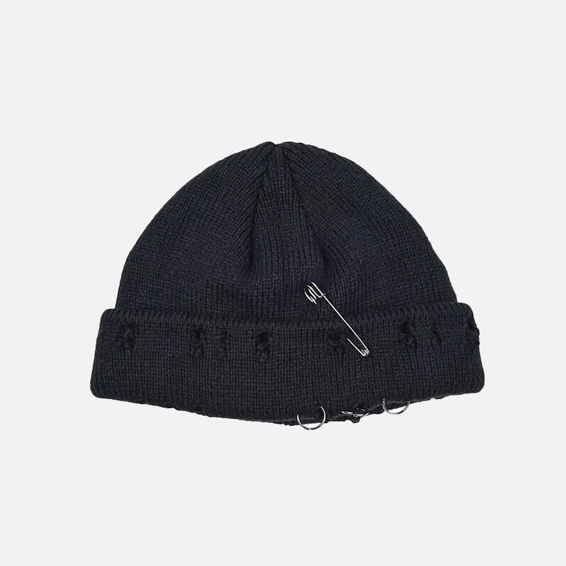 Y2K Knitted Ripped Pierced Beanie