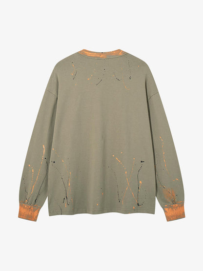 Splatter Paint Wax Graphic Crewneck Sweatshirt; Green / M, Green / L, Green / XL
