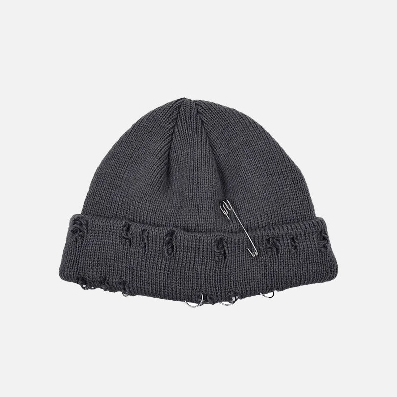 Y2K Knitted Ripped Pierced Beanie