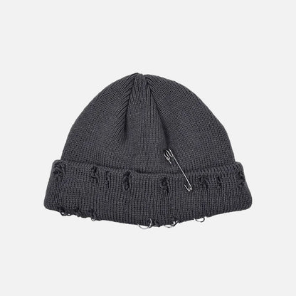 Y2K Knitted Ripped Pierced Beanie