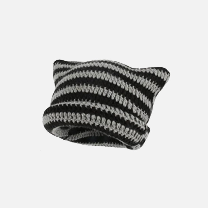 Cute Cat Ears Striped Beanie