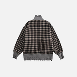Streetwear Plaid Ripped Hole Unisex Knit Splicing Jacket
