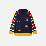 Color Block Single Breasted Embroidery Knitted Cardigan