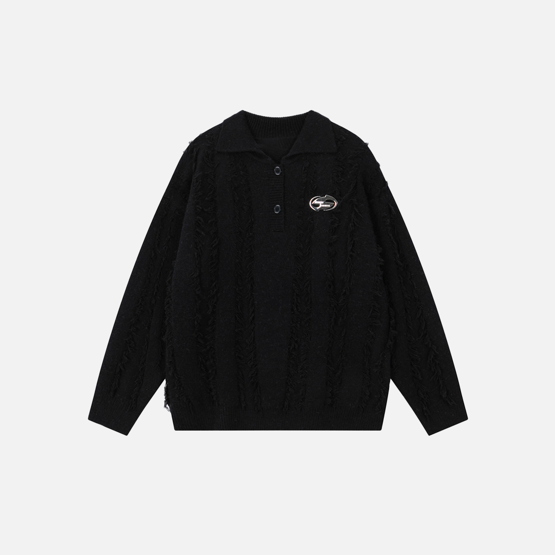 European Fringed Turtleneck Knitted Polo Sweater