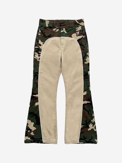 Camo Patchwork Flared Pants