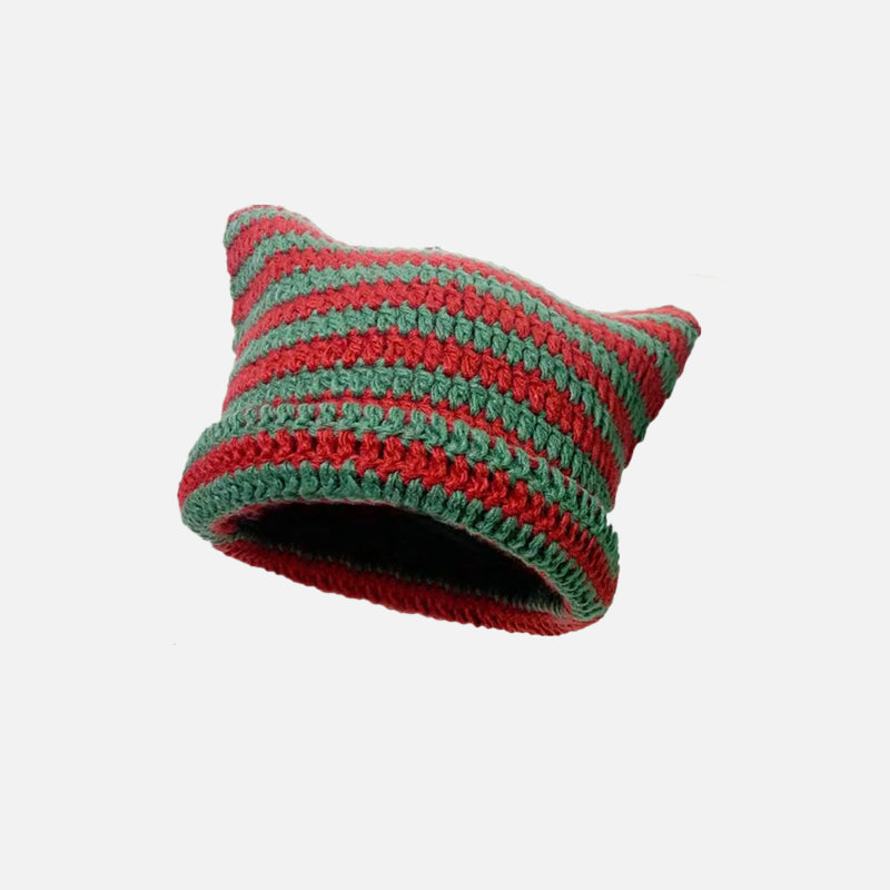 Cute Cat Ears Striped Beanie