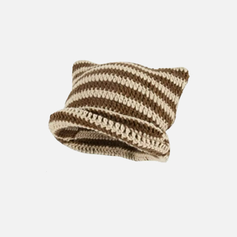 Cute Cat Ears Striped Beanie