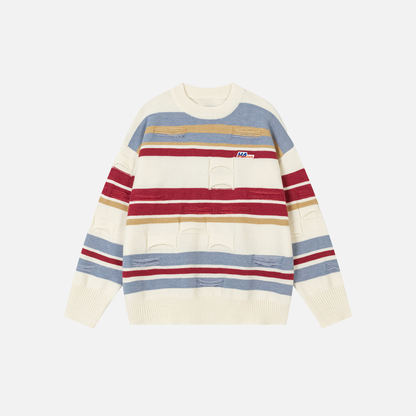 Winter Stylish Contrast Stripe Crewneck Sweater