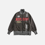 Streetwear Plaid Ripped Hole Unisex Knit Splicing Jacket