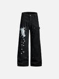 Trendy Print Design Wide Leg Denim Cargo Jeans
