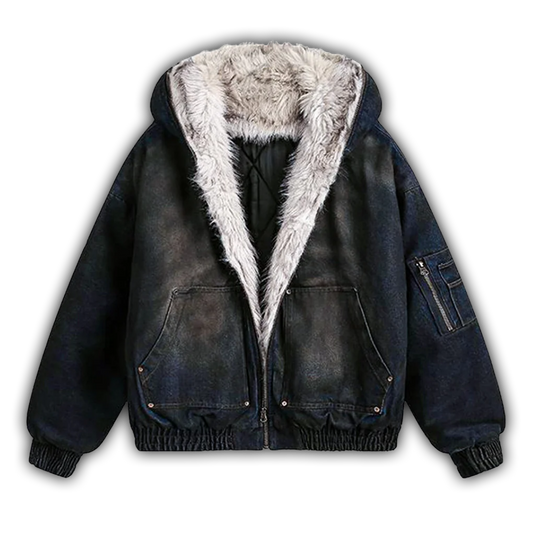 Cotton Washed Fur Hooded Jacket