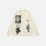 Fashionable Retro Demon Print Cargo Casual Jacket