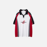 Retro Patchwork Graphic Mesh Jersey Polo Sport T-Shirt