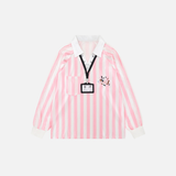 Stylish Striped Loose Fit V-Neck Long-Sleeve T-Shirt