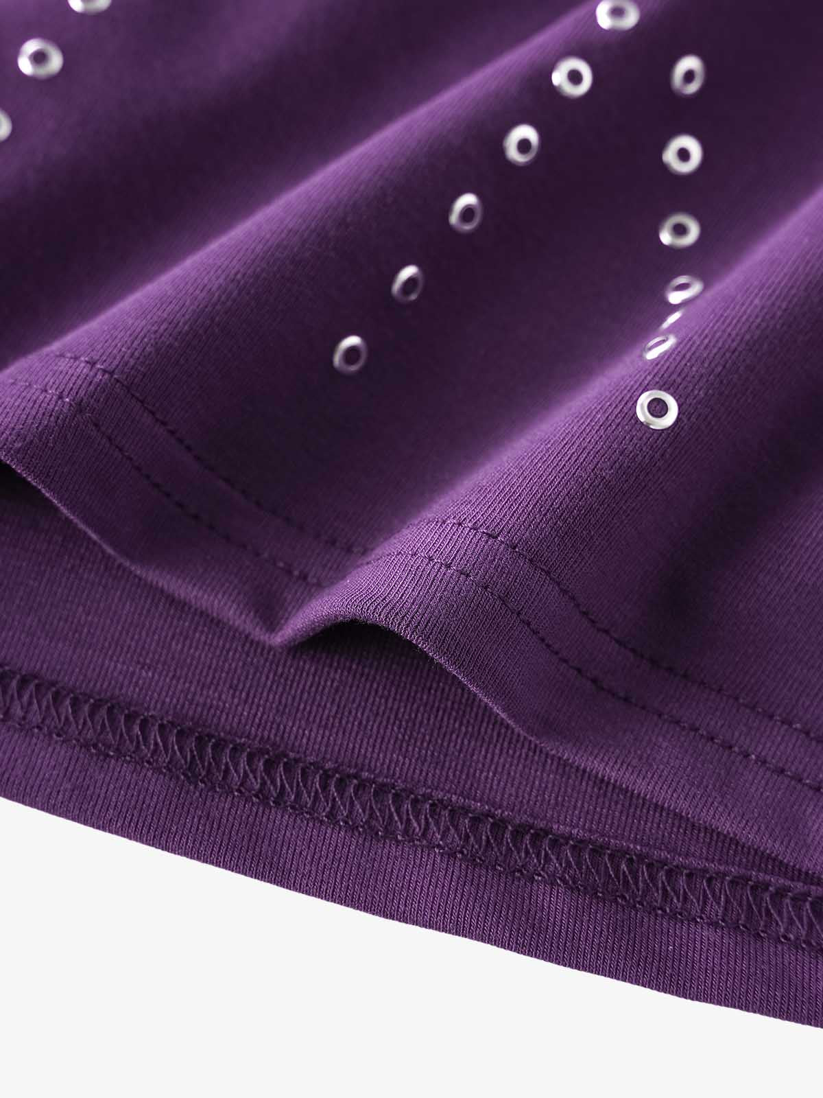 Eyelet Detail Off-Shoulder Long Sleeve Tee; Purple / S, Purple / M, Purple / L