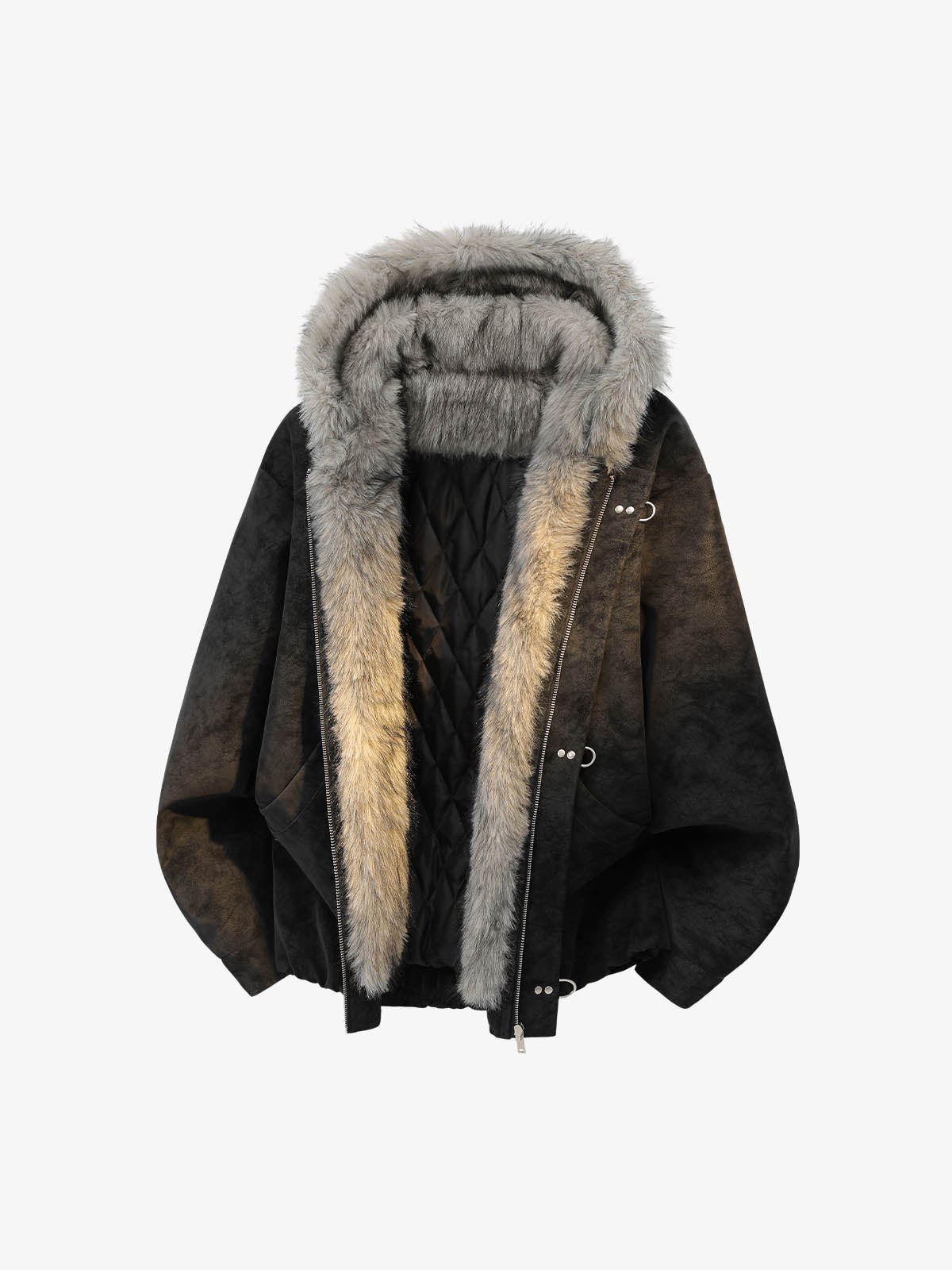 Faux-Fur Collar Aviation Buckle Jacket; Black / M, Black / L, Black / XL, Black / 2XL