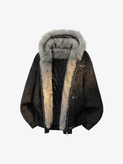 Faux-Fur Collar Aviation Buckle Jacket; Black / M, Black / L, Black / XL, Black / 2XL