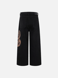 Trendy Leopard Patchwork Black Denim Jeans