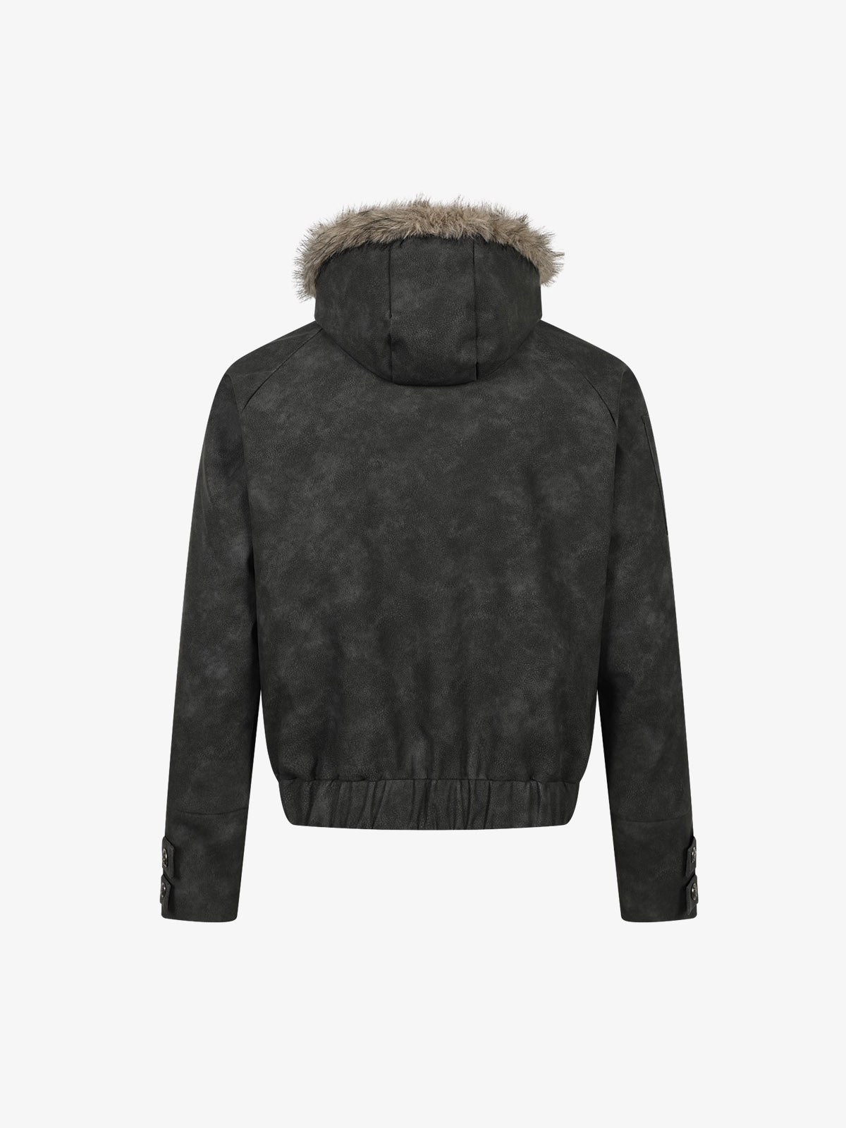 Letter Graphic Fur-Collar Zip-Up Jacket; Gray Black / S, Gray Black / M, Gray Black / L, Gray Black / XL