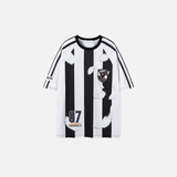 Feather Print Mesh Stripe Sport Polyester T-Shirt