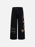 Trendy Leopard Patchwork Black Denim Jeans
