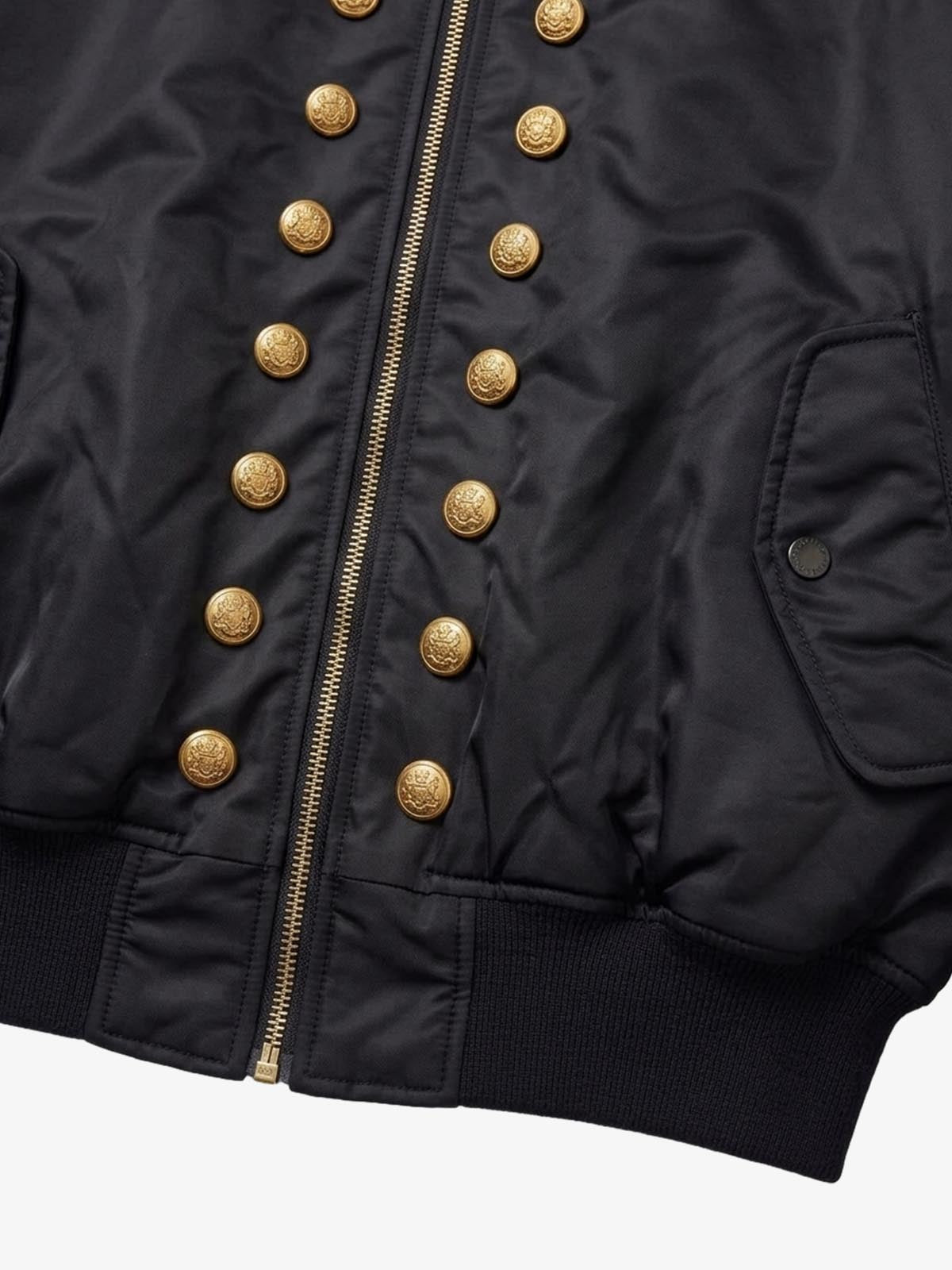 Napoleonic Button Padded MA-1 Bomber Jacket; Basic Black / S, Basic Black / M, Basic Black / L, Basic Black / XL, Basic Black / 2XL