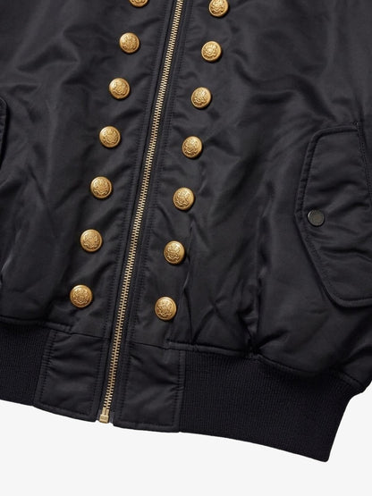 Napoleonic Button Padded MA-1 Bomber Jacket; Basic Black / S, Basic Black / M, Basic Black / L, Basic Black / XL, Basic Black / 2XL