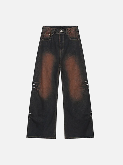 Streetwear Rivet Wide Leg Denim Jeans