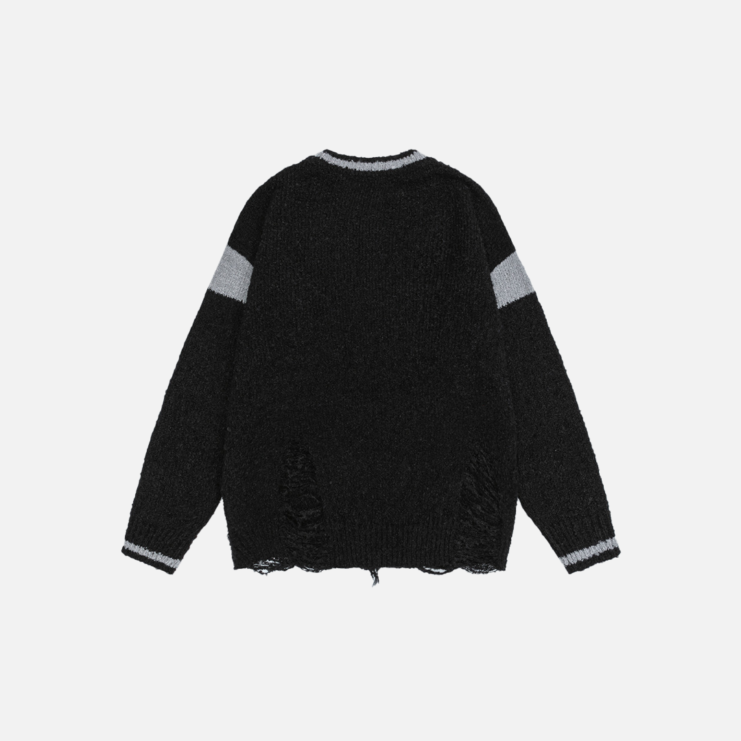 Cozy Ripped Star Printed Crewneck Sweater