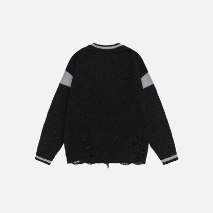 Cozy Ripped Star Printed Crewneck Sweater